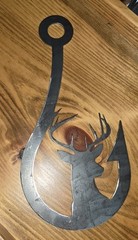 CNC Plasma Cut Raw Steel Fish Hook With Deer Head wall art