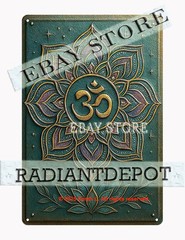 metal tin sign Om lotus mandala spiritual meditation plaque poster