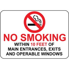 No Smoking Within 10 Feet Of Main Entrances Exits Aluminum Metal Sign