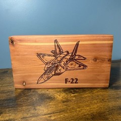 F-22 Raptor Laser Engraved on Red Cedar Wood