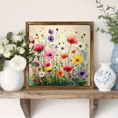 Simple Watercolor Wild Bloom Print Framed Wooden Plaque Tabletop Plaque Gift