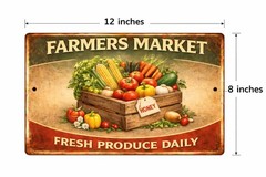 Farmers Market Metal Tin Sign Fresh Produce Daily Rustic Farmhouse Kitchen Decor