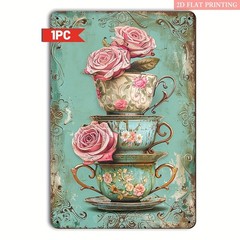 Vintage Tea Party Tin Metal Signs 8×12 Inch Iron Sign with Ornate Tea Signs