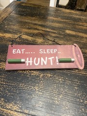 NEW Bouquet & Company – Eat Sleep Hunt Dog Metal Top – Wood Sign Plaque
