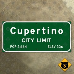 California Cupertino city limits highway 1960s road sign marker 18×8