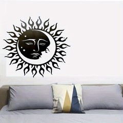 Metal Sun Moon Wall Art Black Celestial Face Ironwork Home Office Decor Gift