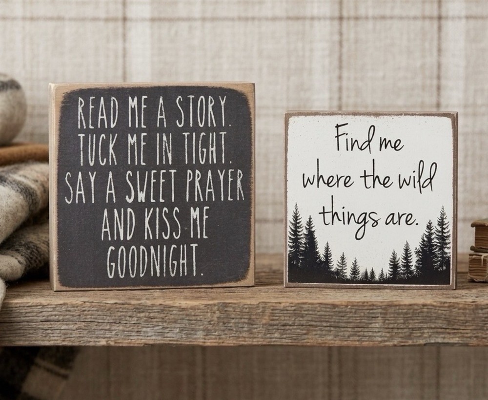 Set of 2 Rustic Nursery/Bedroom Wood Signs – Black & White 5×5, 4×4 New