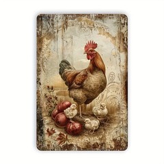 Metal Farm Sign Vintage Rooster Chickens Rustic Kitchen Wall Decoration