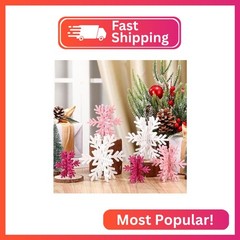 Bucherry 12 Pcs Wooden Snowflake Table Decor 3D Snowflake Tabletop Signs and Cen