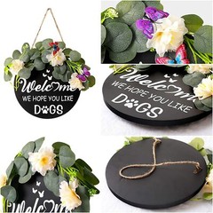 Welcome Sign for Front Door, Dog Welcome Wreath Sign for Farmhouse 12″ (Black)
