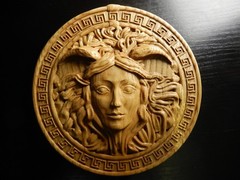 Wood carved picture wall decoration plaque. Medusa from Greek mythology