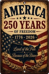 America 250 Years of Freedom Sign 1776-2026 Patriotic USA Wall Decor 8×12