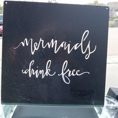 Mermaids Drink Free Metal Wall or Table Plaque Beachy Ocean Sea Life NWT