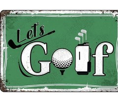 Let’s Golf Vintage Aluminum Sign 12×8 in Green White Black Waterproof Ready-Hang