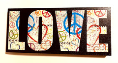 Blue Harbor Louise Carey LOVE GRAFFITI Wood Wall Art 8×18 Sign Retro Hearts GUC