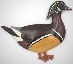 Hand Painted Ceramic Wood Duck Wall Plaque EM Mark Possibly NC Folk Art