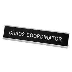 CHAOS COORDINATOR Desk Name Plate, Aluminum Desk Plaque, Silver/White on Black