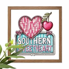Country Gift Wooden Plaque: “Southern Sweetheart” Gingham Heart & Cherry Decor