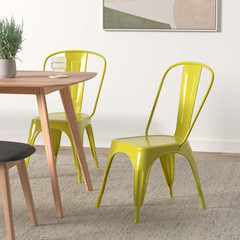Farmhouse Tolix Style Yellow Metal Dining Chairs – Set of 4, Stackable