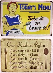 TWO 8×12 TIN SIGNS Funny kitchen rules dinner cooking meals family mom mother