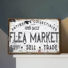 Vintage Flea Market Metal Tin Sign – Retro Antique Collectibles Tin Plaque Shop