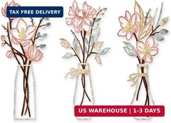 3 Pcs Metal Flowers Wall Arts Rustic Farmhouse Decor Bathroom Wall Decor Metal W