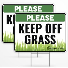 2PCS Keep Off Grass Sign with Metal Stakes 12″ x 9″ Corrugated Plastic Stay Off