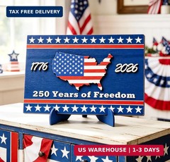 4th of July Table Decorations Wooden American Flag Sign with Stand US 250 Years