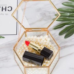 High-end Hexagonal Ring Box Golden Vintage Glass Jewelry Storage Gift Box