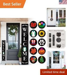 Seasonal Welcome Sign with 5 Double-Sided Icons – Rustic Porch Decor