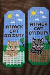 Attack Cat On Duty Cross Stitched Warning Sign Handmade New Choose Your Color