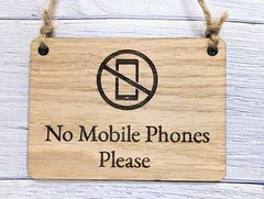 No Mobile Phones Please Wooden Sign – Eco-Friendly Signage, Available in 4 Sizes
