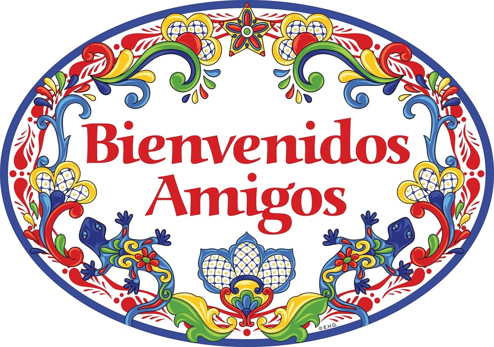 .H.G. “Bienvenidos Amigos” Latino Traditional Artwork, Ceramic 11×8 inches Sp…