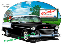 1950’s Classic Chevy Black 24 x 16.5 Inch Cutout Shape Metal Sign, Garage Art