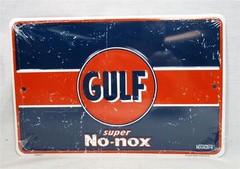 Gulf Super No-nox Metal Novelty Sign Gasoline Garage Auto Shop Man Cave