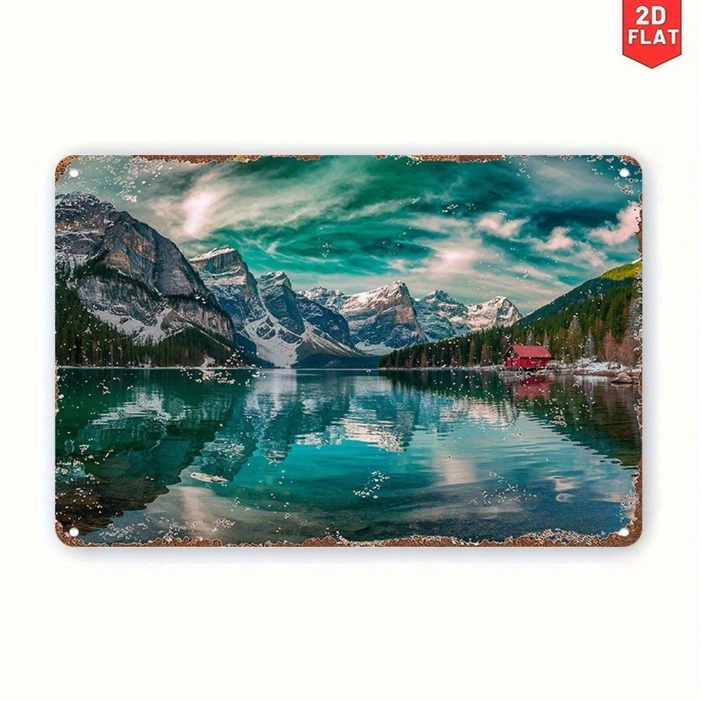 Retro Metal Sign Alpine Mountain Lake Nature Landscape Travel Aluminum