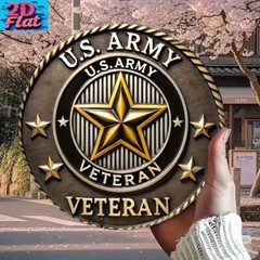 2D Flat, 8×8 Inch US Army Veteran Metal Wall Decor – Vintage Retro Iron Sign wit