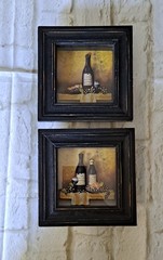 2 RUSTIC WOOD BLACK FRAMED WINE BOTTLE GRAPES 3D HANGING WALL DECOR PICTURES