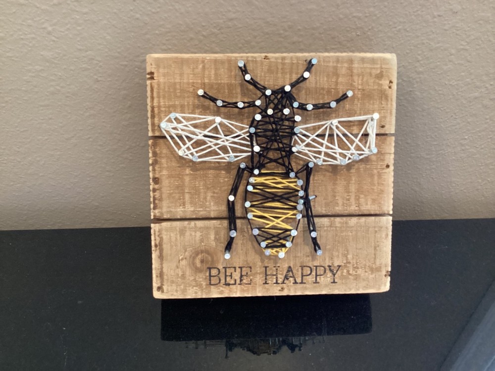 Primitives by Kathy Bee Happy String Art Box Sign Theme Home Decor Spring Lover