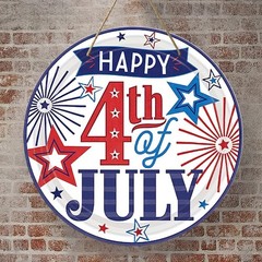 Patriotic Wood Sign Aluminum Sign 8 Inch Round Flatwood Rocket Design