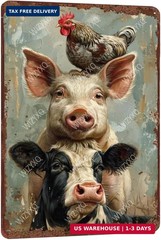 Metal Signs A Pig Cow Chicken Vintage Tin Sign for Home Office Kitchen Bar Cafe