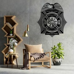 Personalized Firefighter Eagle Badge Metal Sign. Firefighter Maltese Cross Decor