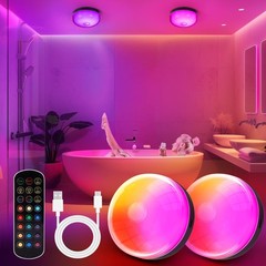2-Pack Waterproof Shower Lights for Inside Shower, 15 RGBW Color Rechargeable…