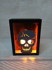 New! Light Up Punisher “Skull” Halloween Fall Wood Frame Sign Tier Tray Flames ~