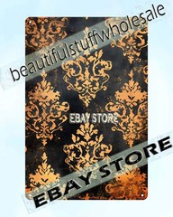 Gothic Tin Sign Poster Gold Baroque Pattern luxurious palace vibe