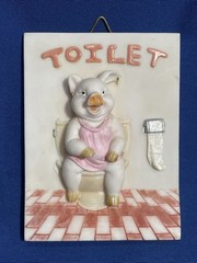 TOILET Sign -Door or Wall Plaque Toilet Pig 3D Resin Sign Pig in Pink Dress 6×4″