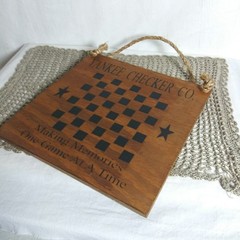 Primitive Rustic Country Folk Art Yankee Checker Board Wall Plaque 10″ Game Room
