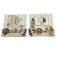 C. Winterle Olson 3D Wall Art Plaques Bathroom Scene Set of 2 Vintage Decor