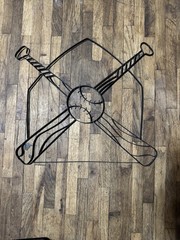 18” L X 16” W Metal Baseball Wall Art Iron Bat & Ball Sports Man Cave Decor