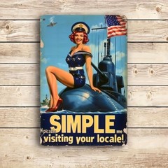 Charming Tin Metal Signs 8×12 Inches Vintage Navy Girl on Submarine Durable Al